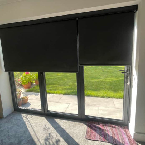 Windows and glass door with blinds