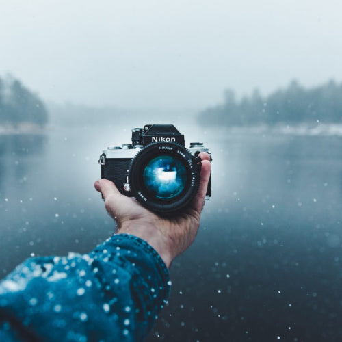 Hand holding camera for selfie