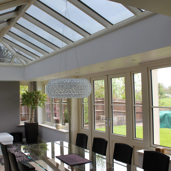 Dining room with glass panels on ceiling