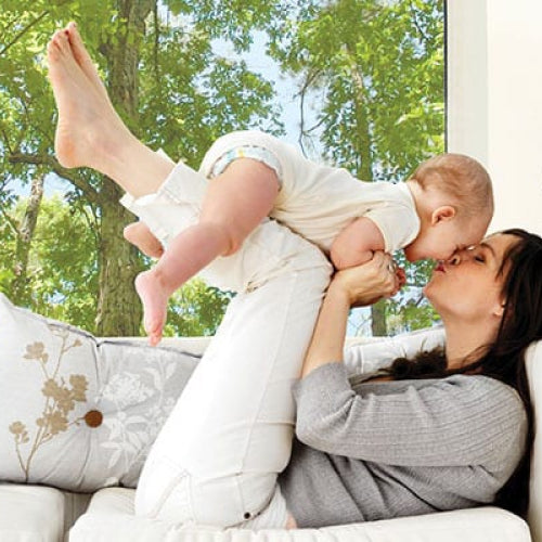 Mother and chid on sofa